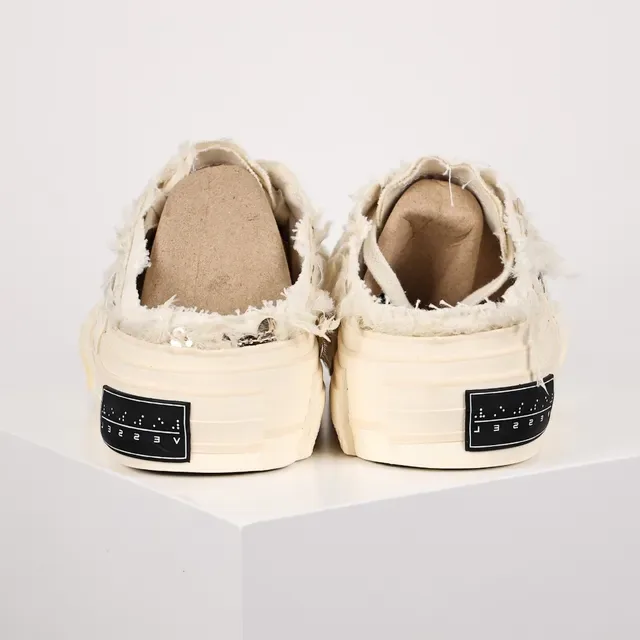 Off-White Zapatos Casuales de Tejido Deshilachados Sin Talón Plataforma Slip-On 8
