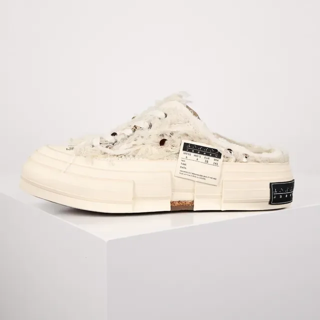 Off-White Zapatos Casuales de Tejido Deshilachados Sin Talón Plataforma Slip-On 9