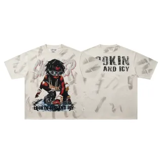 تيشيرت Off-White أوفرسايز بطباعة جرافيك مظهر متهالك