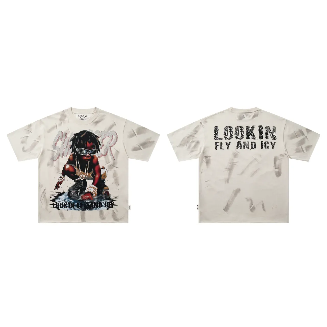 تيشيرت Off-White أوفرسايز بطباعة جرافيك مظهر متهالك 3