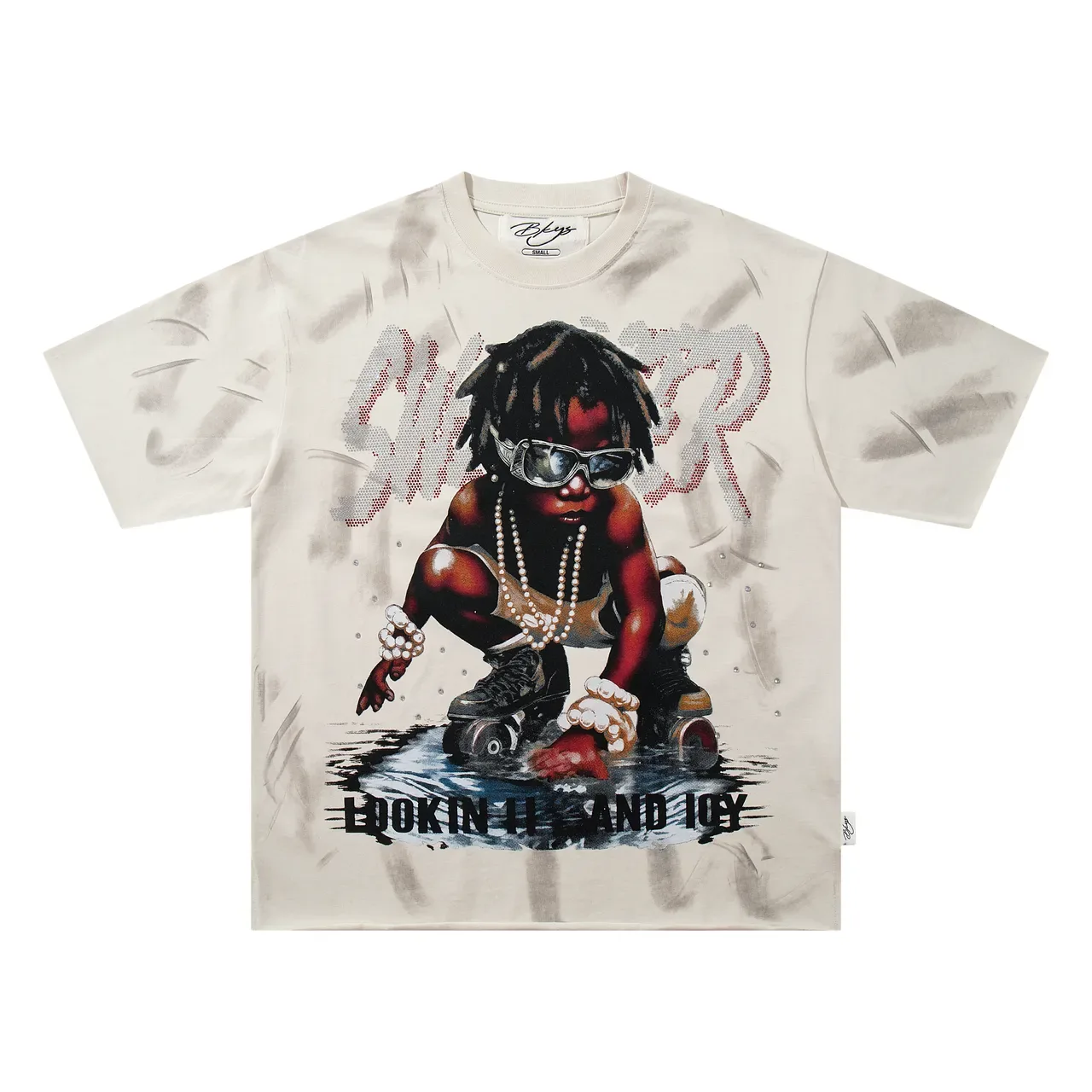 تيشيرت Off-White أوفرسايز بطباعة جرافيك مظهر متهالك 4