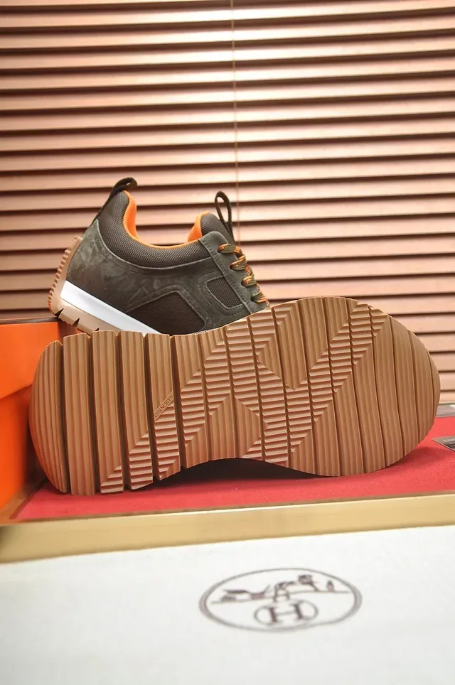 Olive Green and Orange Suede Mesh Panel Sneaker 3