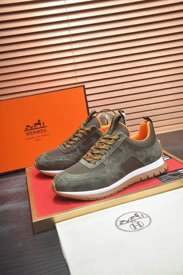 Olive Green and Orange Suede Mesh Panel Sneaker 4