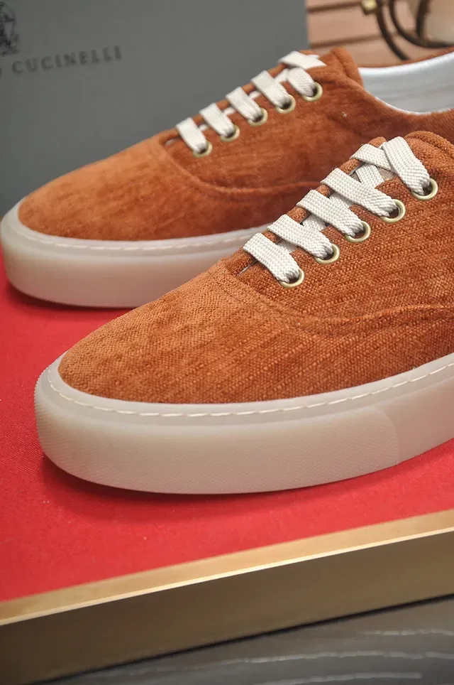Orange Beige Low-Top Suede Upper Sneakers 8