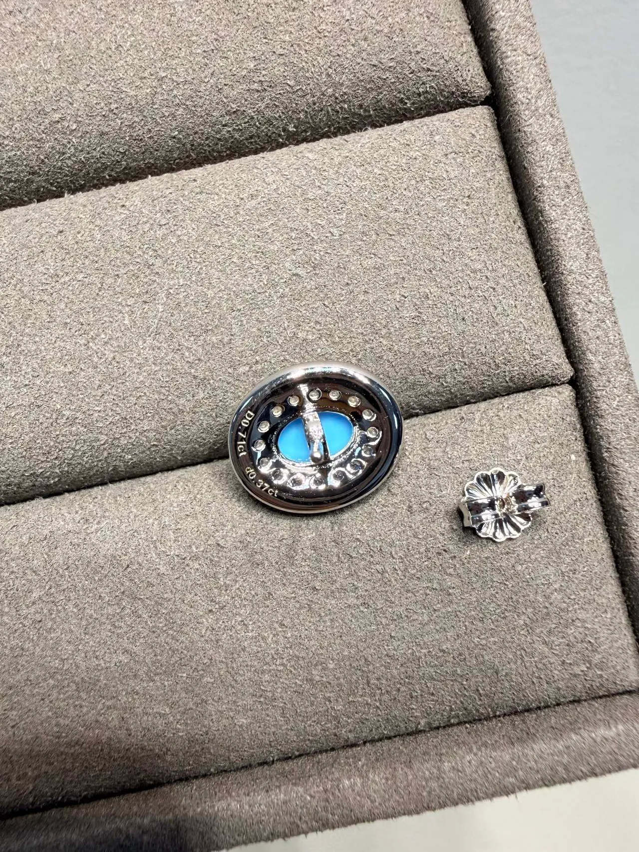 Oval Blue Cabochon Pave Halo Stud Earrings 8