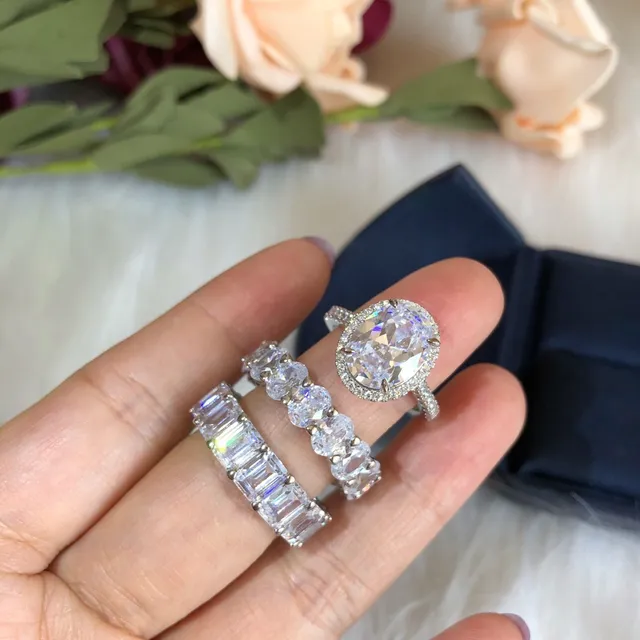 Oval Halo Pave Band Ring 6