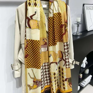 Patchwork Equestrian Motif Yellow Brown Shawl