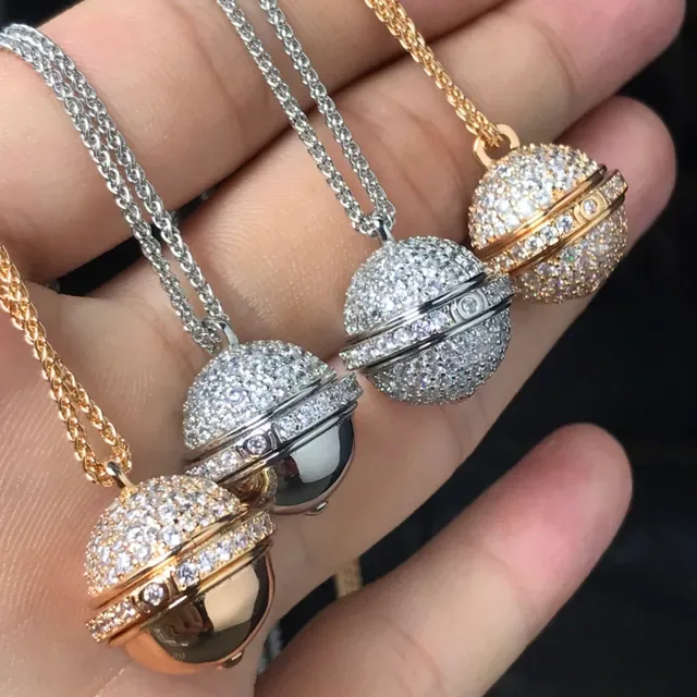 Pavé-Crystal Sphere Hinged Locket Pendant Necklaces 2