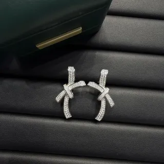 Pavé-Set Bow-Shaped Interwoven Silver-Tone Earrings