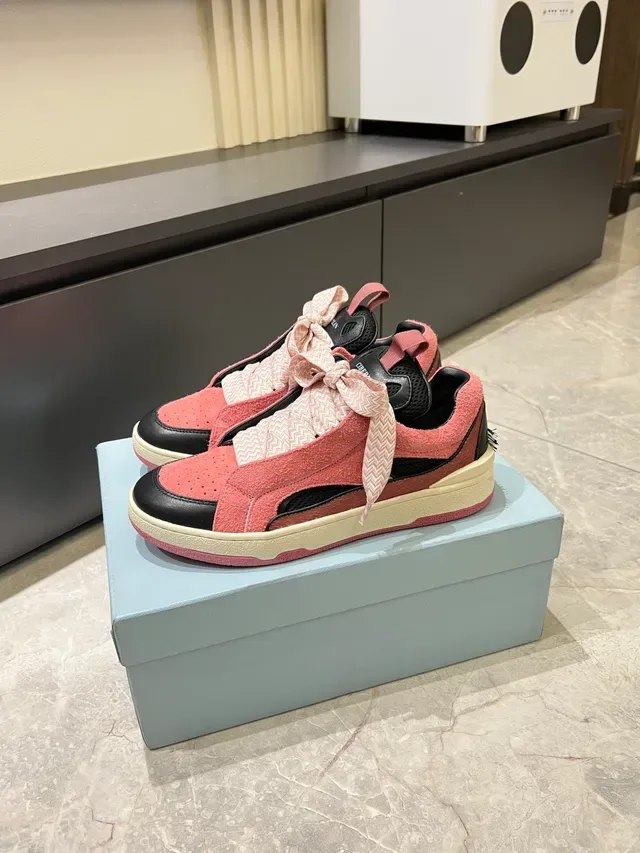 Pink and Black Laceless Suede Platform Sneakers 5