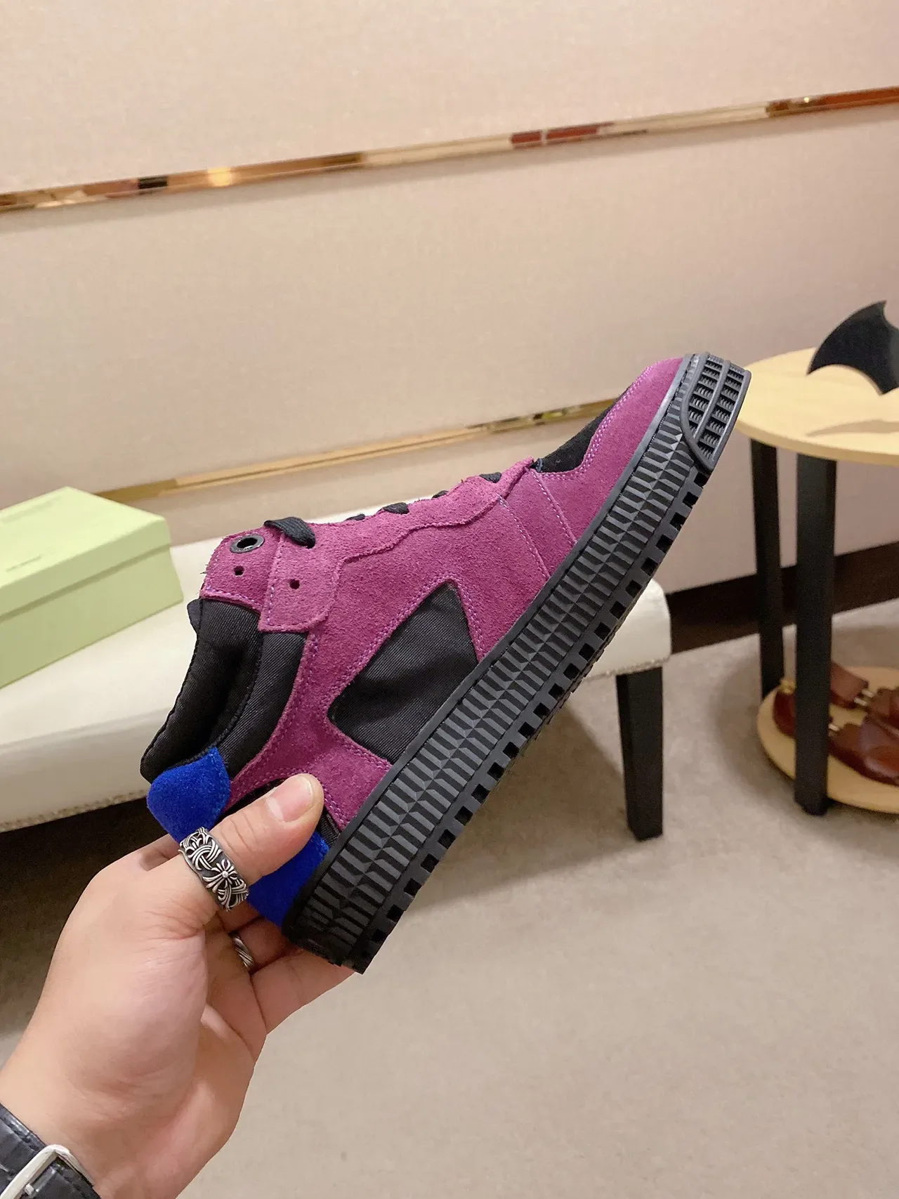 Purple Black Lime Green High-Top Suede Sneaker 6