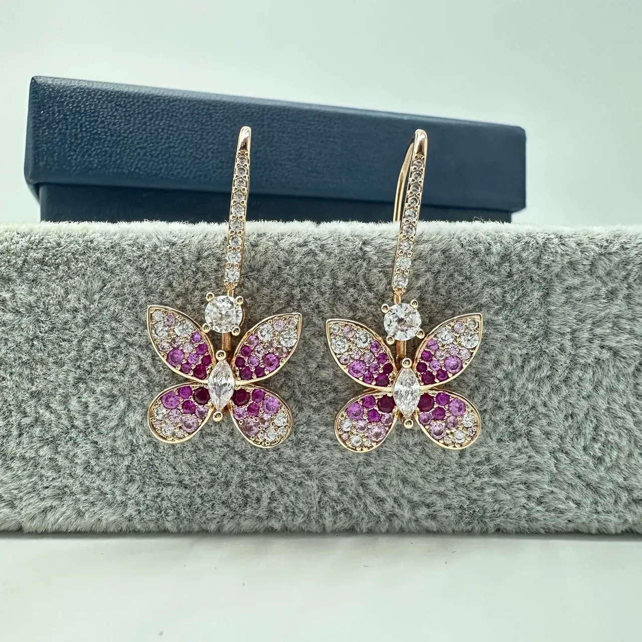Purple Gold Butterfly Silhouette Pavé-Set Gemstones Earrings 5