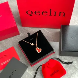 Qeelin Bo Bo Heart Red Enamel Rose-Gold Necklace