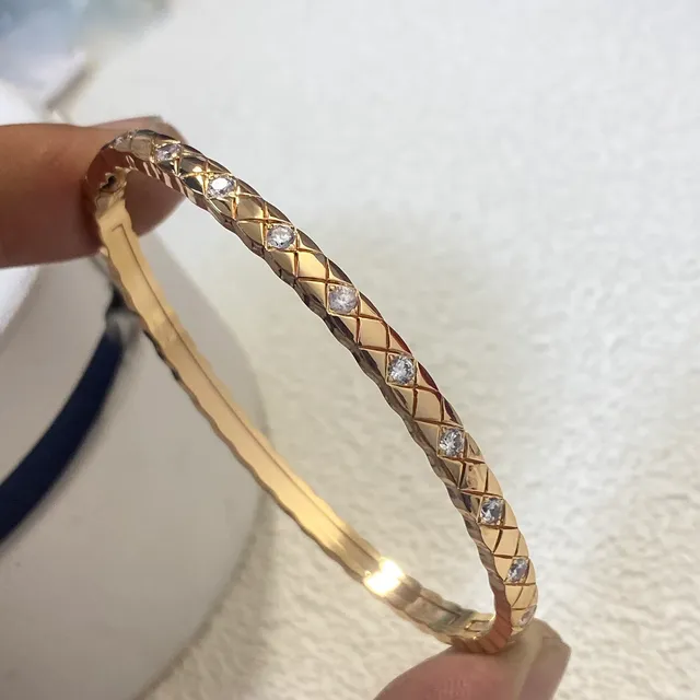Quilted Diamond-Pattern Pave Stone Bangle Bracelets 6
