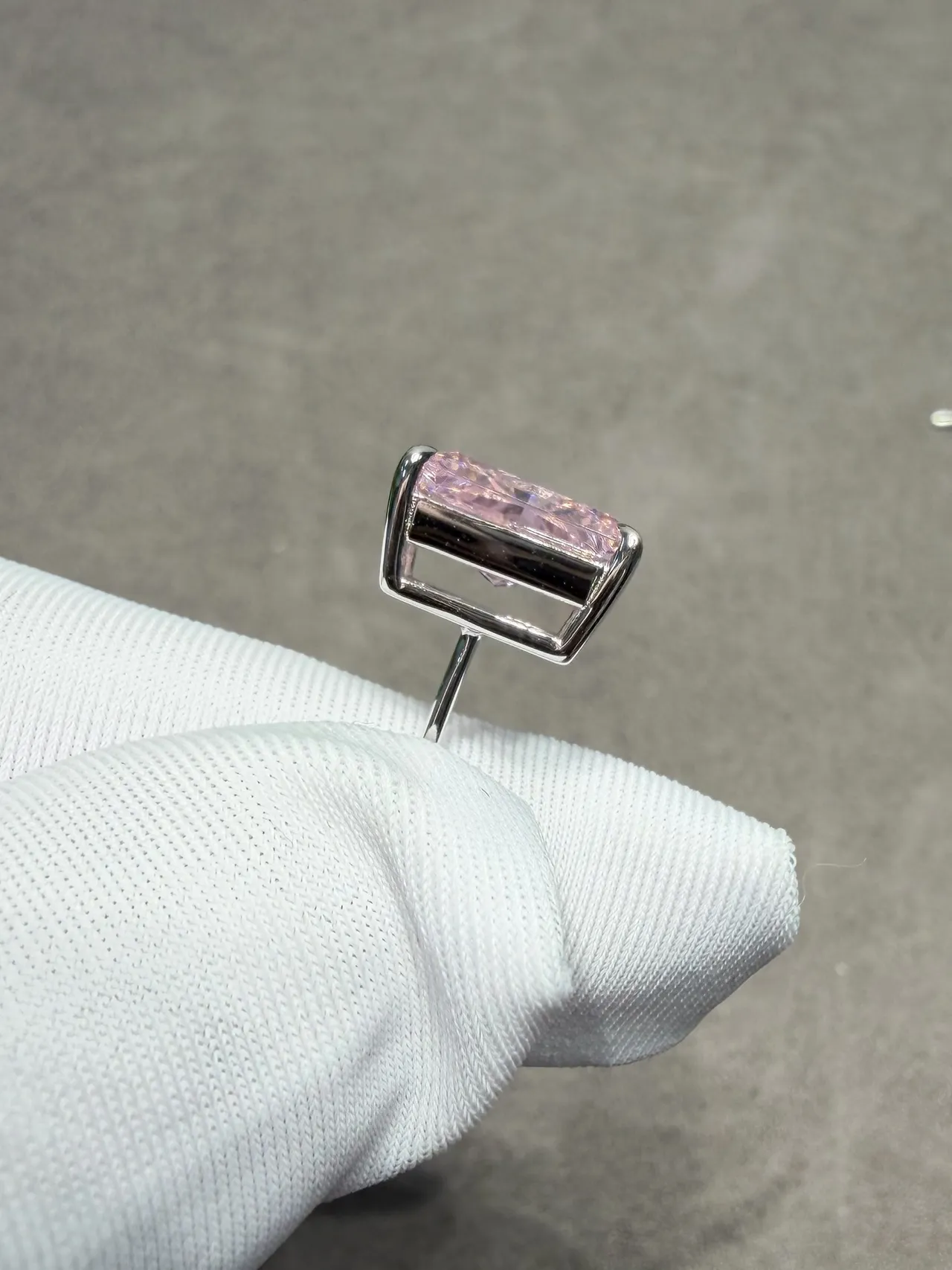 Rectangular Prong-Set Pink Faceted Gemstone Stud Earrings 6