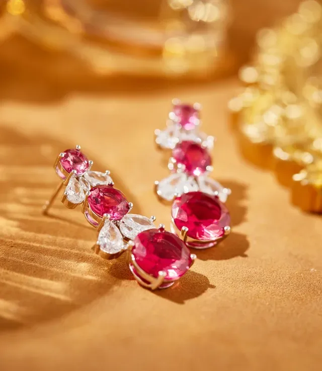 Red and Clear Gemstone Cascade Earrings 2