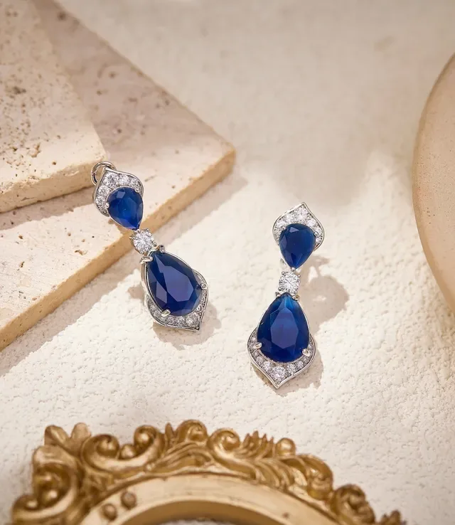 Red Teardrop Gemstone and Pavé Diamond Drop Earrings 8