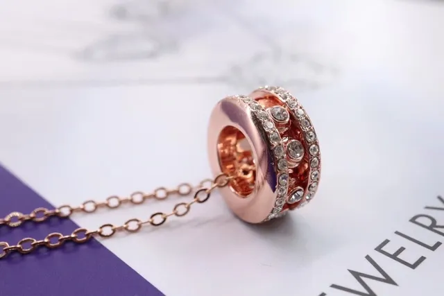 Rose Gold and Black Pavé Crystal Stacked Bezel Pendant Necklaces 3