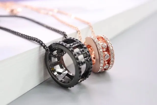 Rose Gold and Black Pavé Crystal Stacked Bezel Pendant Necklaces 4