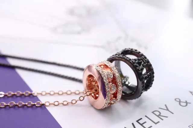 Rose Gold and Black Pavé Crystal Stacked Bezel Pendant Necklaces 6