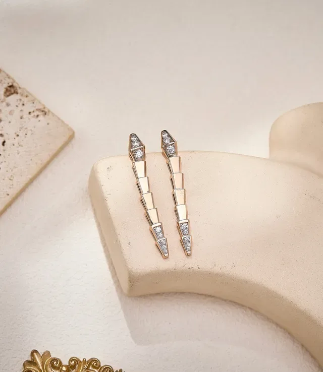 Rose Gold Geometric Pavé Diamond Drop Earrings 6