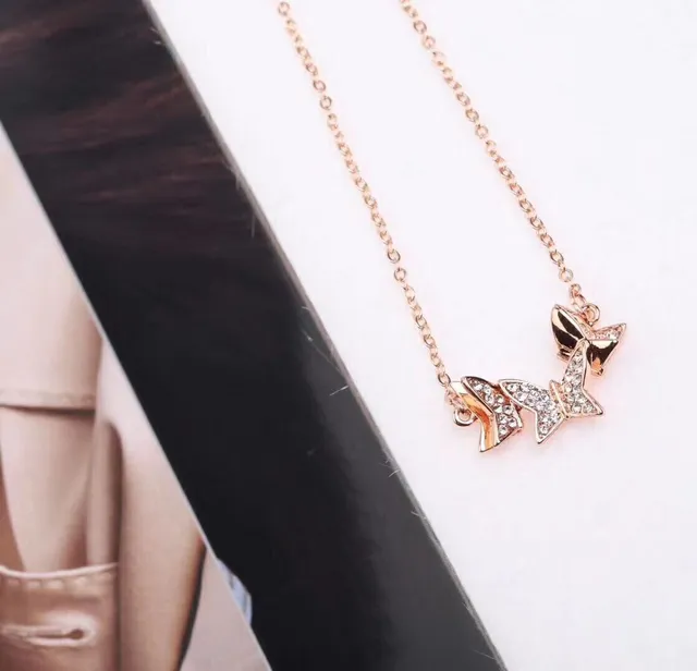 Rose Gold Tone Double Bow Pavé Crystal Necklace 4