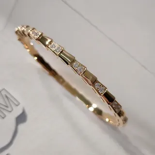 Rose Gold Tone Pavé-Set Segmented Bamboo Link Bracelet