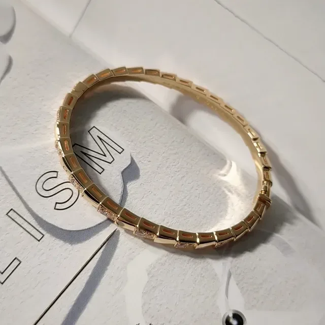 Rose Gold Tone Pavé-Set Segmented Bamboo Link Bracelet 2