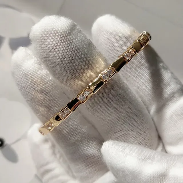 Rose Gold Tone Pavé-Set Segmented Bamboo Link Bracelet 3