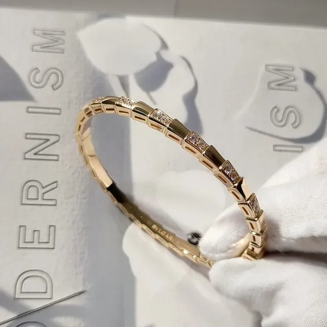 Rose Gold Tone Pavé-Set Segmented Bamboo Link Bracelet 6