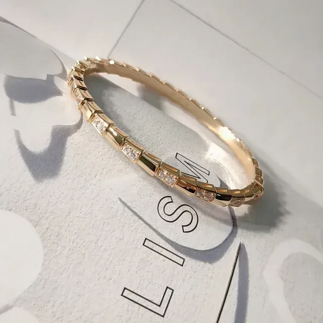 Rose Gold Tone Pavé-Set Segmented Bamboo Link Bracelet 7