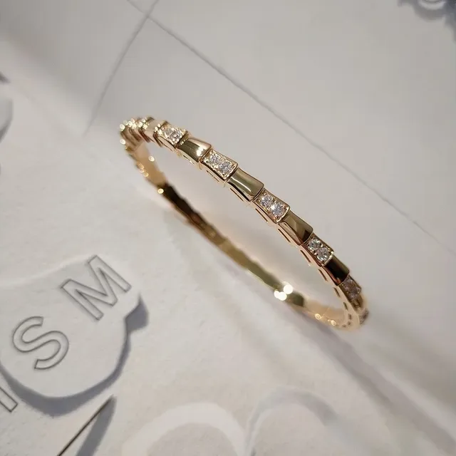 Rose Gold Tone Pavé-Set Segmented Bamboo Link Bracelet 8