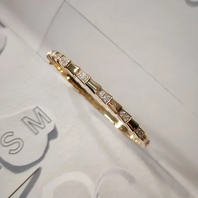 Rose Gold Tone Pavé-Set Segmented Bamboo Link Bracelet 9