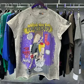 ROUGH Distressed Graphic Cartoon Print Oversized T-Shirt