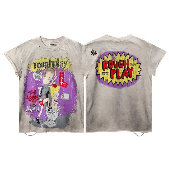 ROUGH Distressed Graphic Cartoon Print Oversized T-Shirt 3