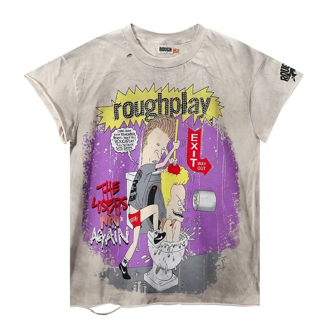 ROUGH Distressed Graphic Cartoon Print Oversized T-Shirt 5