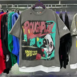 T-shirt oversize ROUGH imprimé graphique ourlet usé