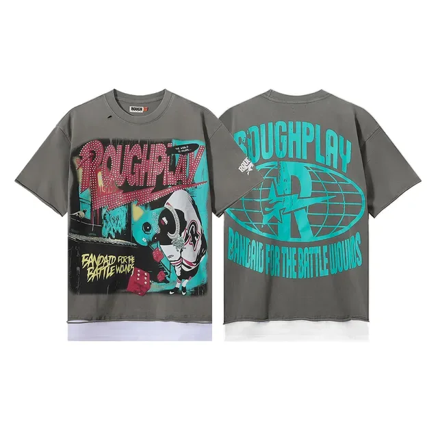 ROUGH Graphic Print Oversized Distressed Hem T-Shirt 2