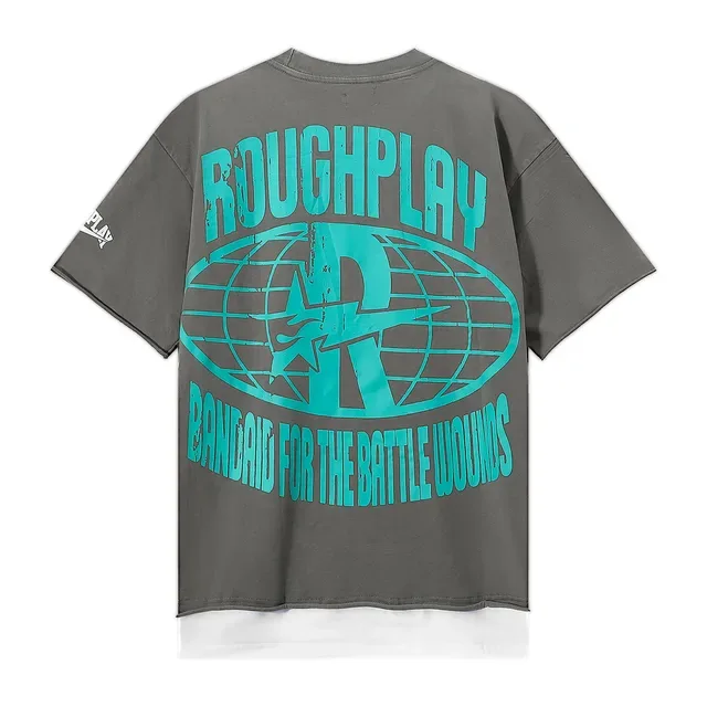 ROUGH Graphic Print Oversized Distressed Hem T-Shirt 3
