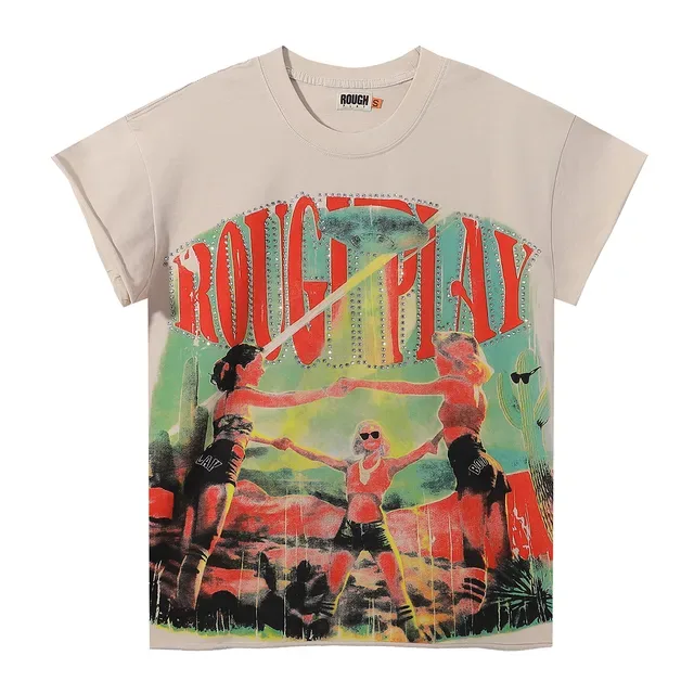 ROUGH Graphic Print Rhinestone-Trimmed Oversized T-Shirt 4