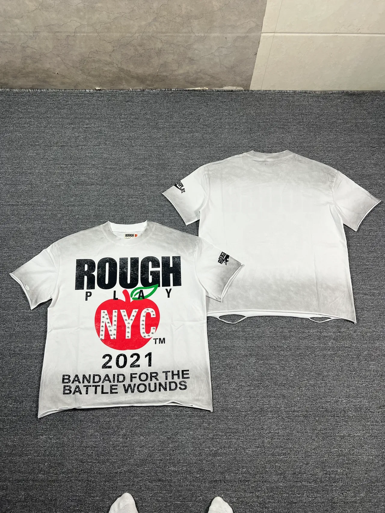 Rough Play NYC 2021 Bandaid For The Battle Wounds Distressed T-Shirt 4
