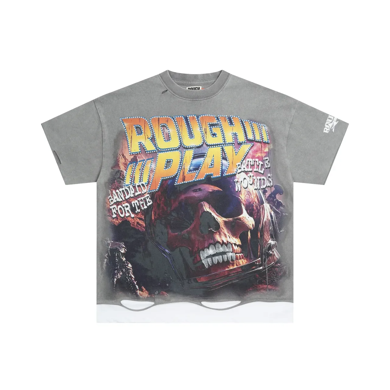 Camiseta ROUGH Rough Play estampa gráfica cinza oliva 3