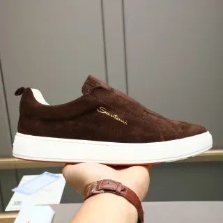 Santoni Brown Suede Slip-On Casual Shoe