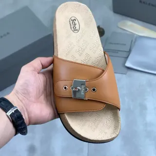 Scholl Sandalias Tan de Cuero con Correa y Suela de Corcho