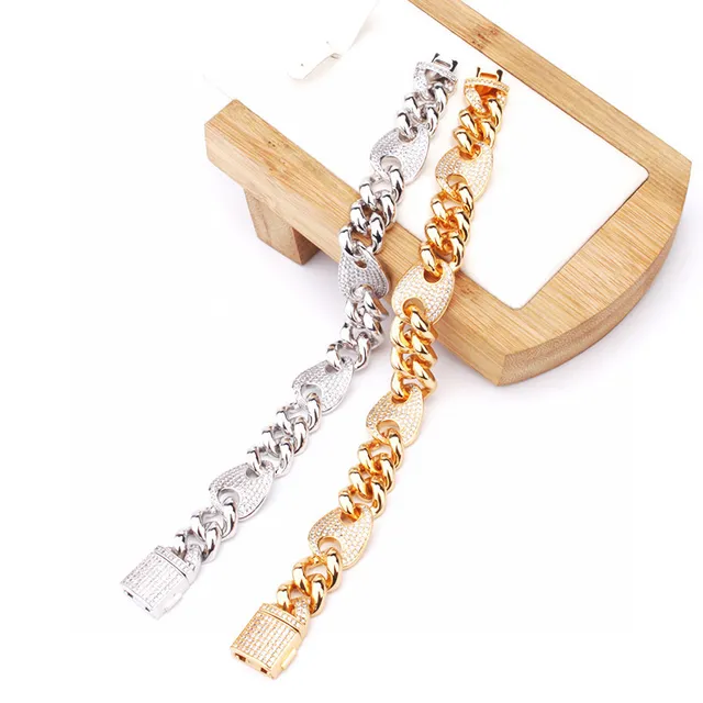 Silver and Gold Pave Crystal Curb-Link Bracelets 8