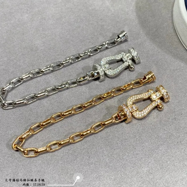 Silver and Gold Pavé Lyre Clasp Chain Bracelets 3