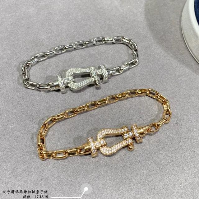 Silver and Gold Pavé Lyre Clasp Chain Bracelets 4
