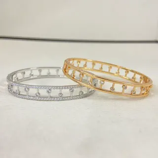 سوارات بنجل بلون فضي وذهبي مع Pave Bezel-Set هندسية