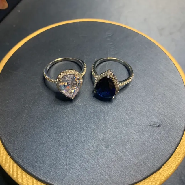 Silver Blue Pear-Shaped Center Stone Halo Pavé Setting Ring 2