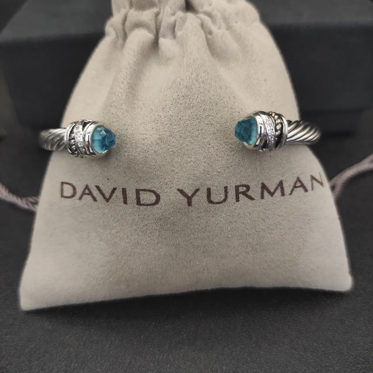 Silver Blue Twisted Cable Faceted Gemstone Terminals Bracelet 6